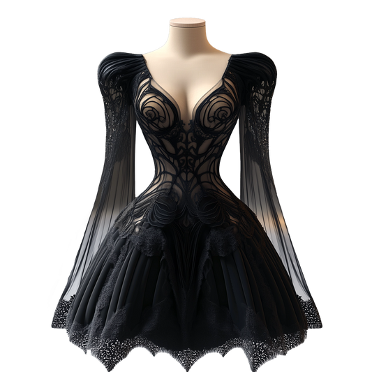 Vote: Black Dahlia - Long Sleeve Lace Corset Dress